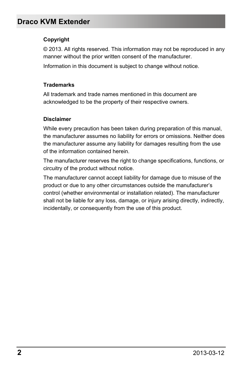 Draco kvm extender 2 | IHSE USA 474 Series Draco vario User Manual | Page 2 / 81