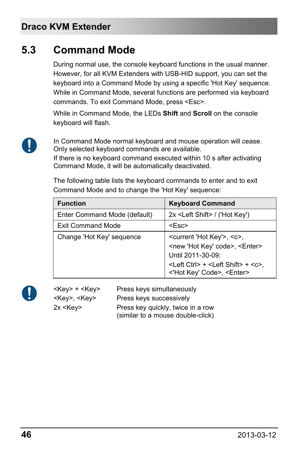 3 command mode, Draco kvm extender 46 | IHSE USA 474 Series Draco vario User Manual | Page 46 / 81