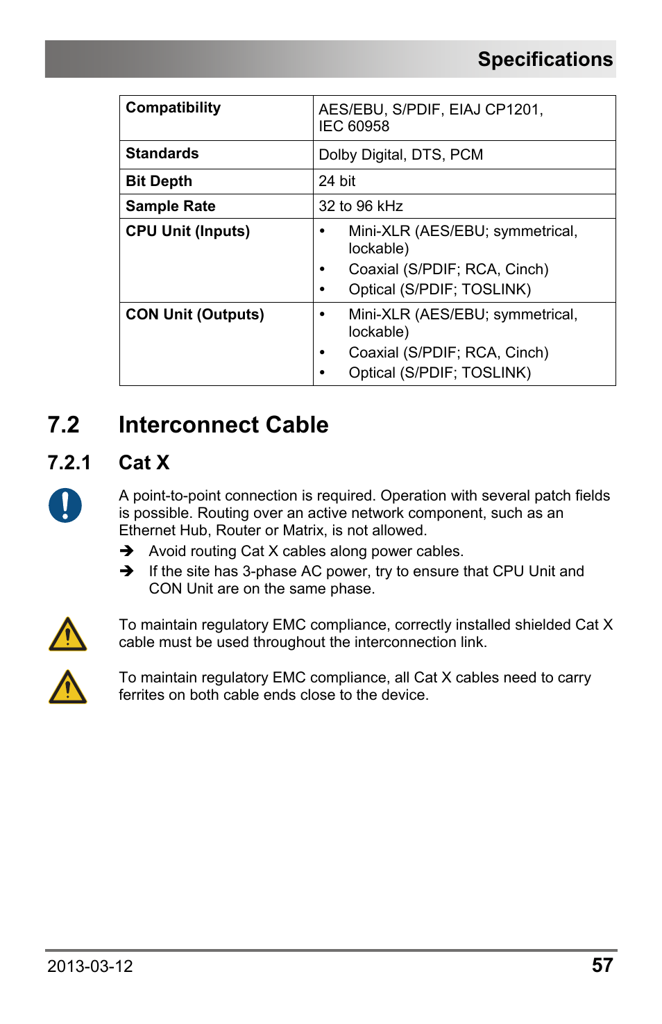 2 interconnect cable, 1 cat x, 1 cat | Specifications | IHSE USA 474 Series Draco vario User Manual | Page 57 / 81