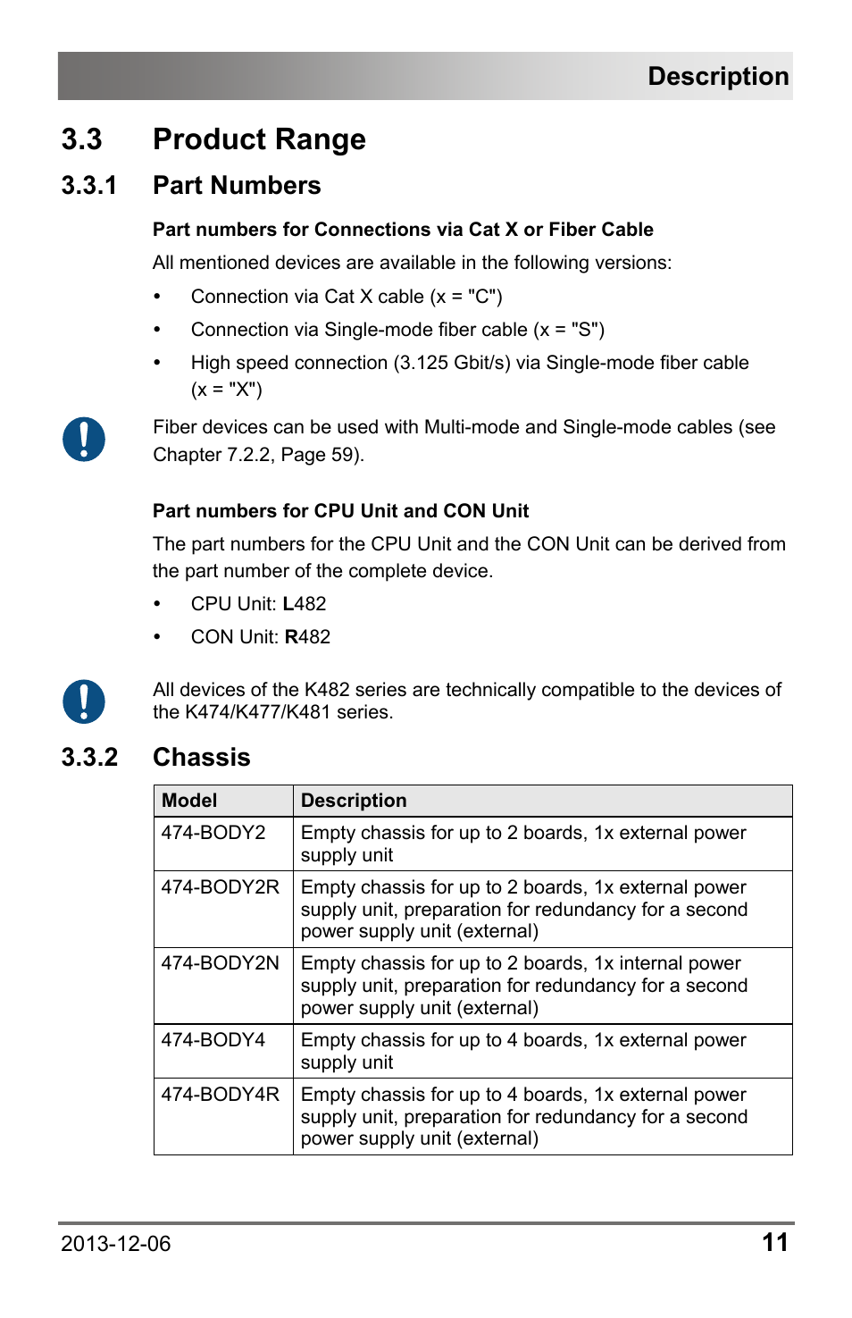 3 product range, 1 part numbers, 2 chassis | 3 product, Range, 1 part, Numbers, Description | IHSE USA 482 Series Draco vario Dual- Head User Manual | Page 11 / 83
