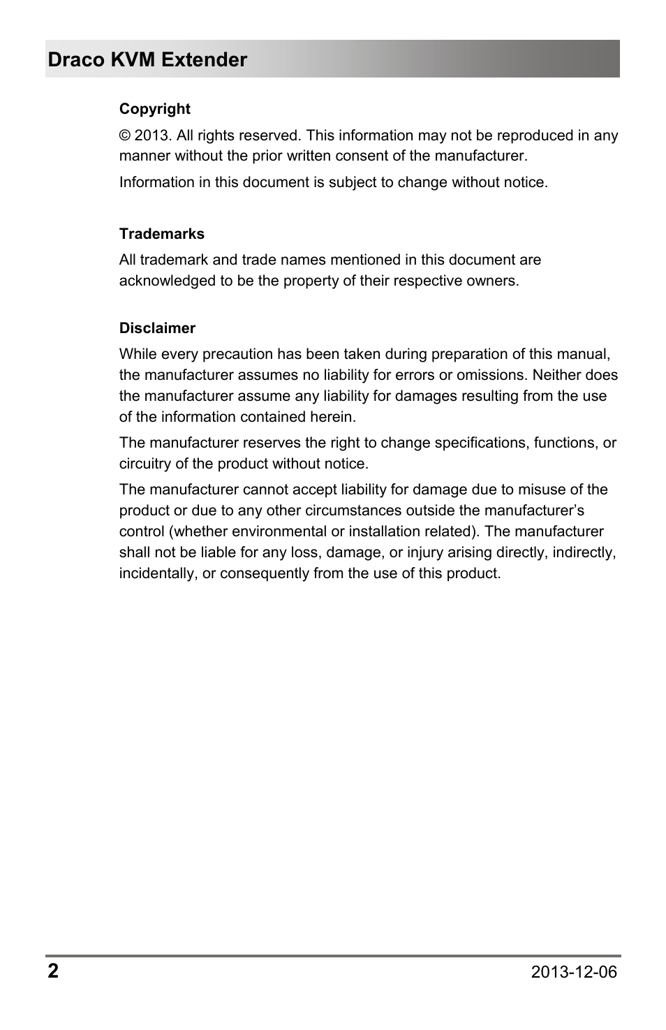 Draco kvm extender 2 | IHSE USA 482 Series Draco vario Dual- Head User Manual | Page 2 / 83