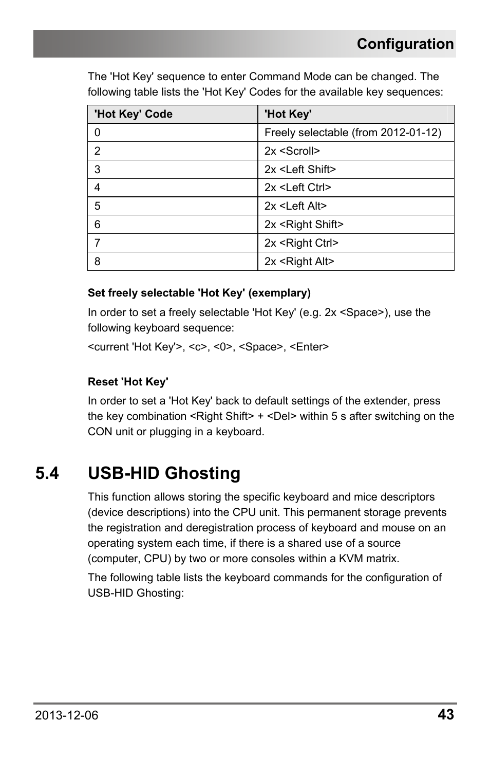4 usb-hid ghosting, 4 usb-hid, Ghosting | Configuration | IHSE USA 482 Series Draco vario Dual- Head User Manual | Page 43 / 83