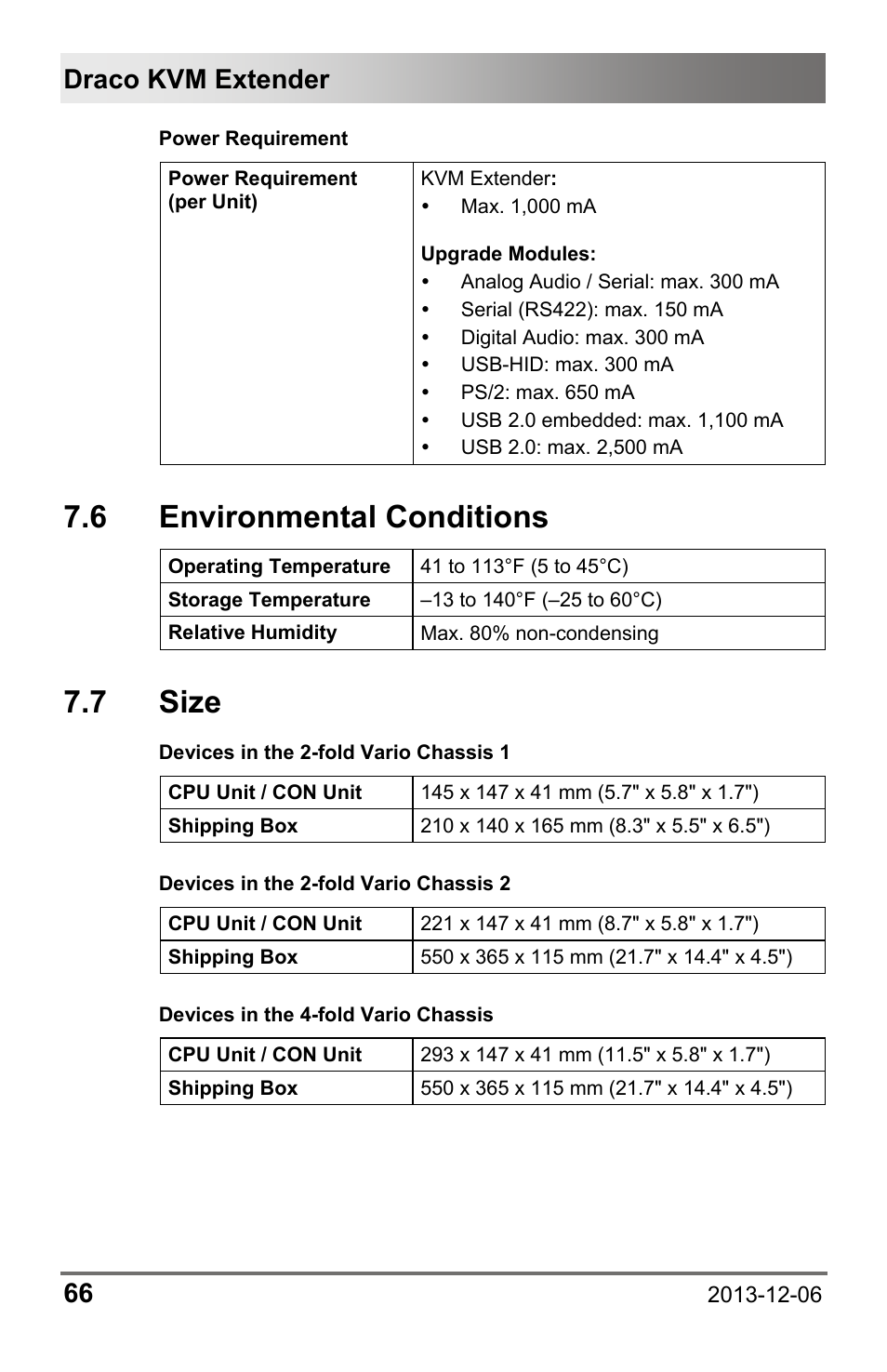 6 environmental conditions, 7 size, Draco kvm extender 66 | IHSE USA 482 Series Draco vario Dual- Head User Manual | Page 66 / 83