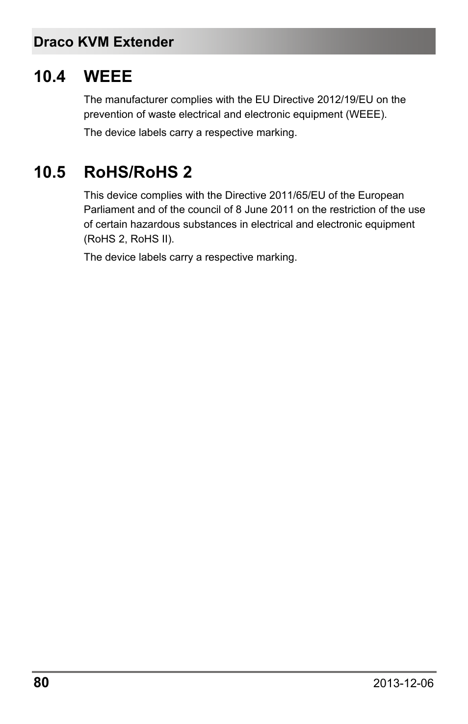 4 weee, 5 rohs/rohs 2, Draco kvm extender 80 | IHSE USA 482 Series Draco vario Dual- Head User Manual | Page 80 / 83