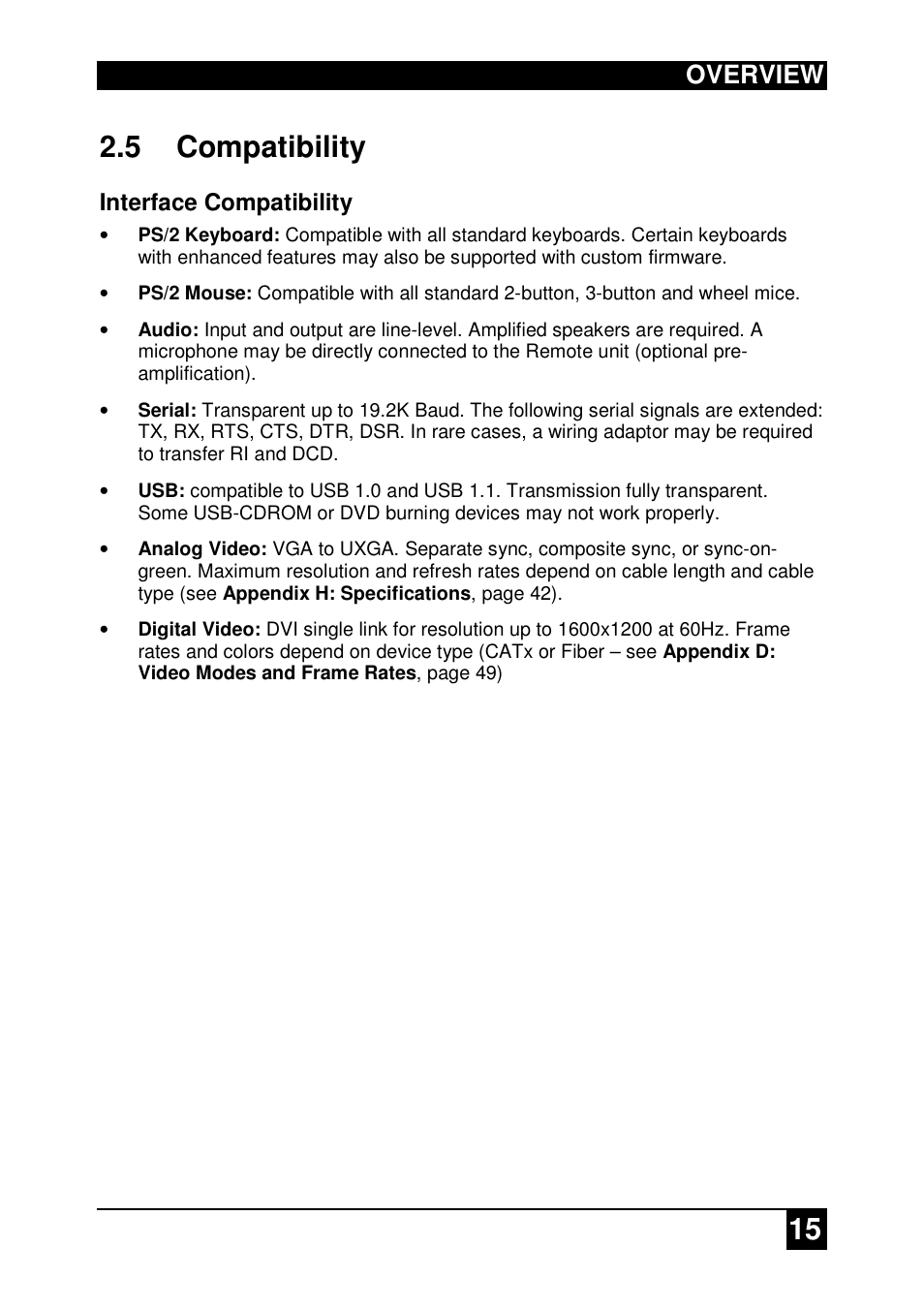 15 2.5 compatibility, Overview, Interface compatibility | IHSE USA 437 Series DDXi DVI/VGA Extender User Manual | Page 15 / 64