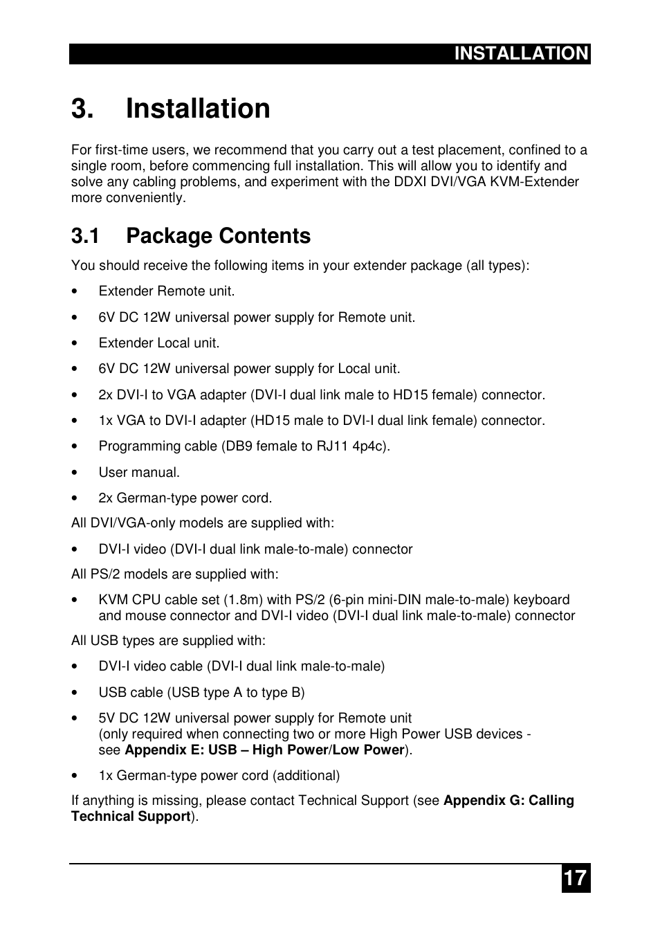 1 package contents, Installation | IHSE USA 437 Series DDXi DVI/VGA Extender User Manual | Page 17 / 64