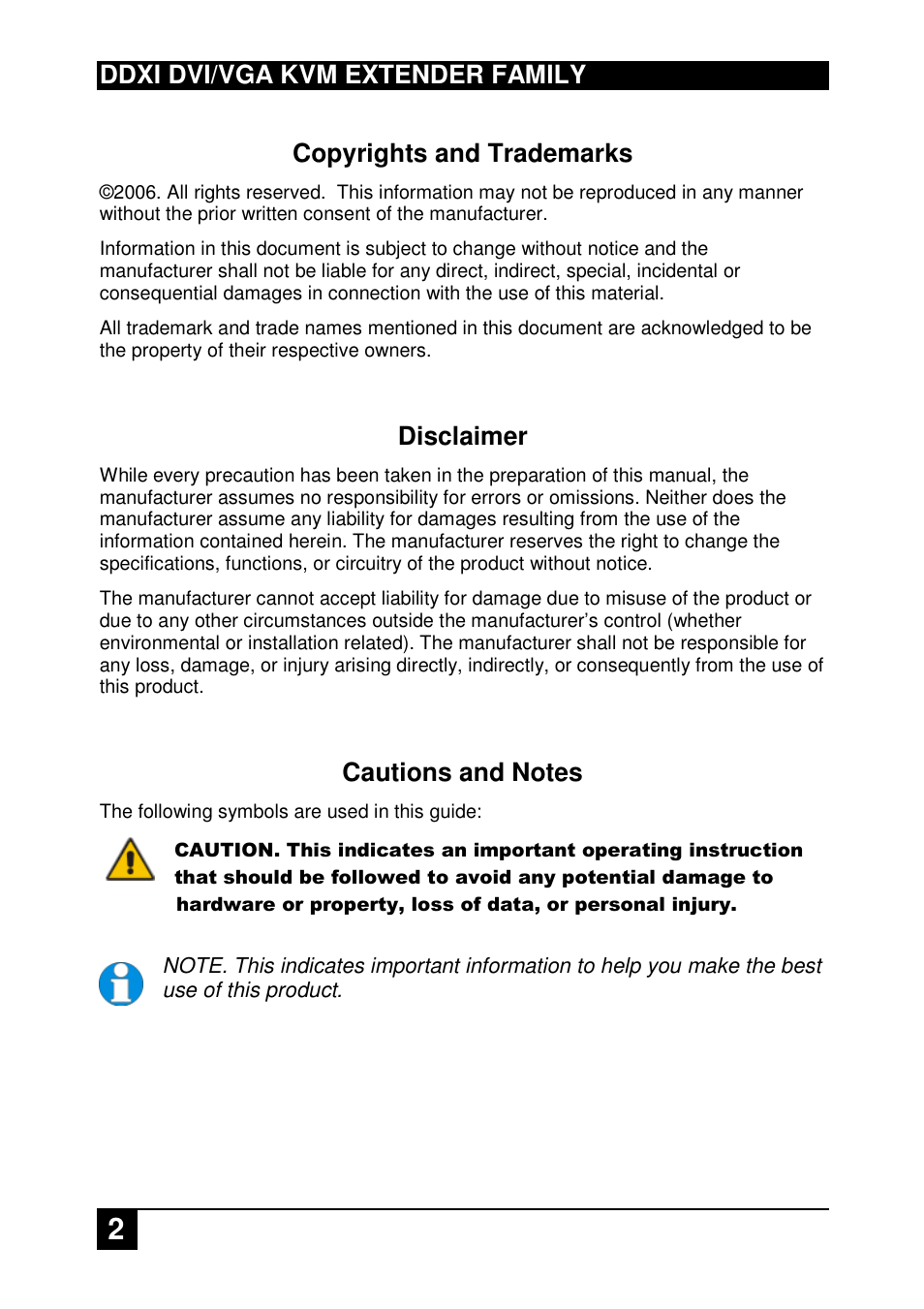 Ddxi dvi/vga kvm extender family, Copyrights and trademarks, Disclaimer | IHSE USA 437 Series DDXi DVI/VGA Extender User Manual | Page 2 / 64