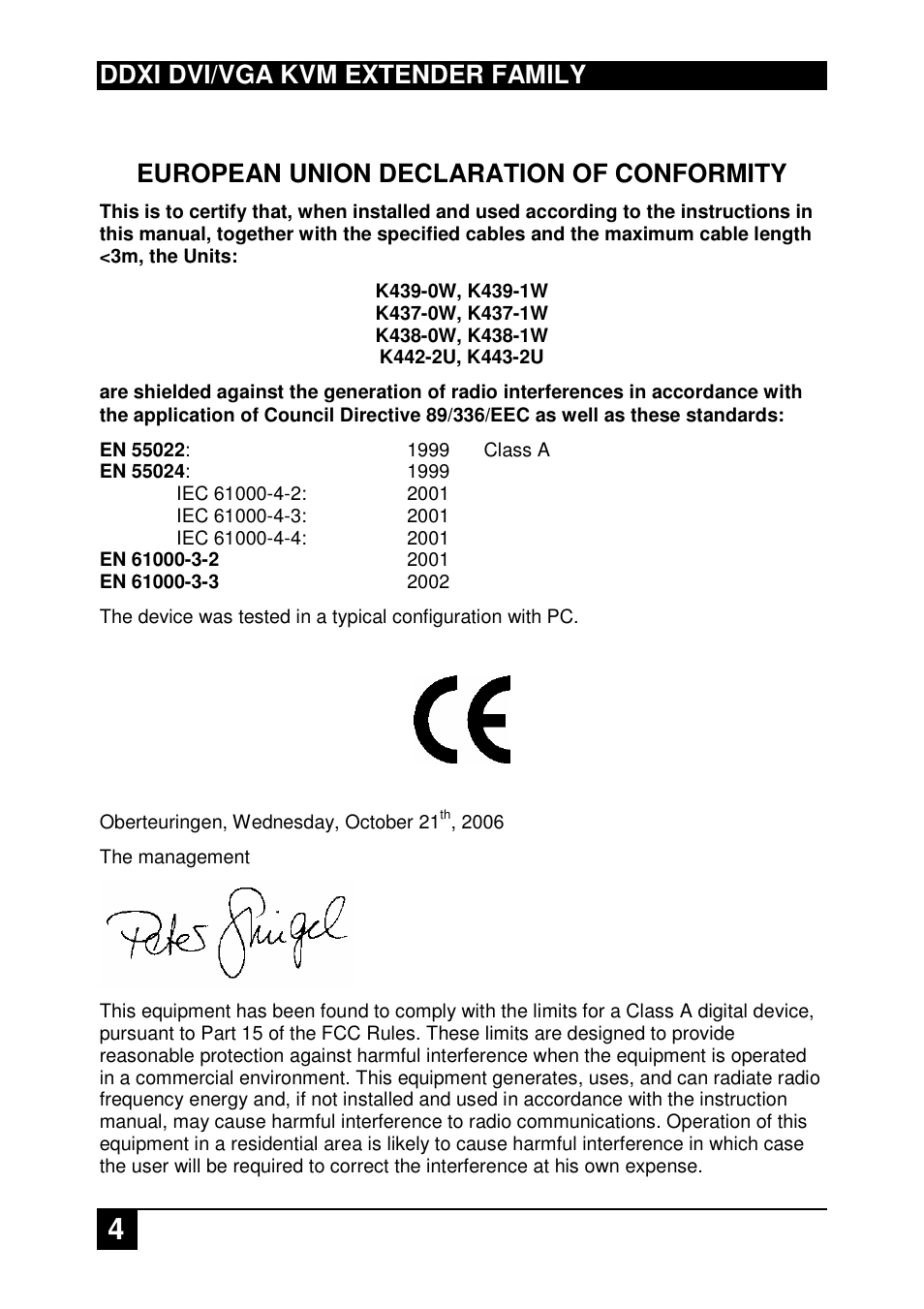 Ddxi dvi/vga kvm extender family, European union declaration of conformity | IHSE USA 437 Series DDXi DVI/VGA Extender User Manual | Page 4 / 64