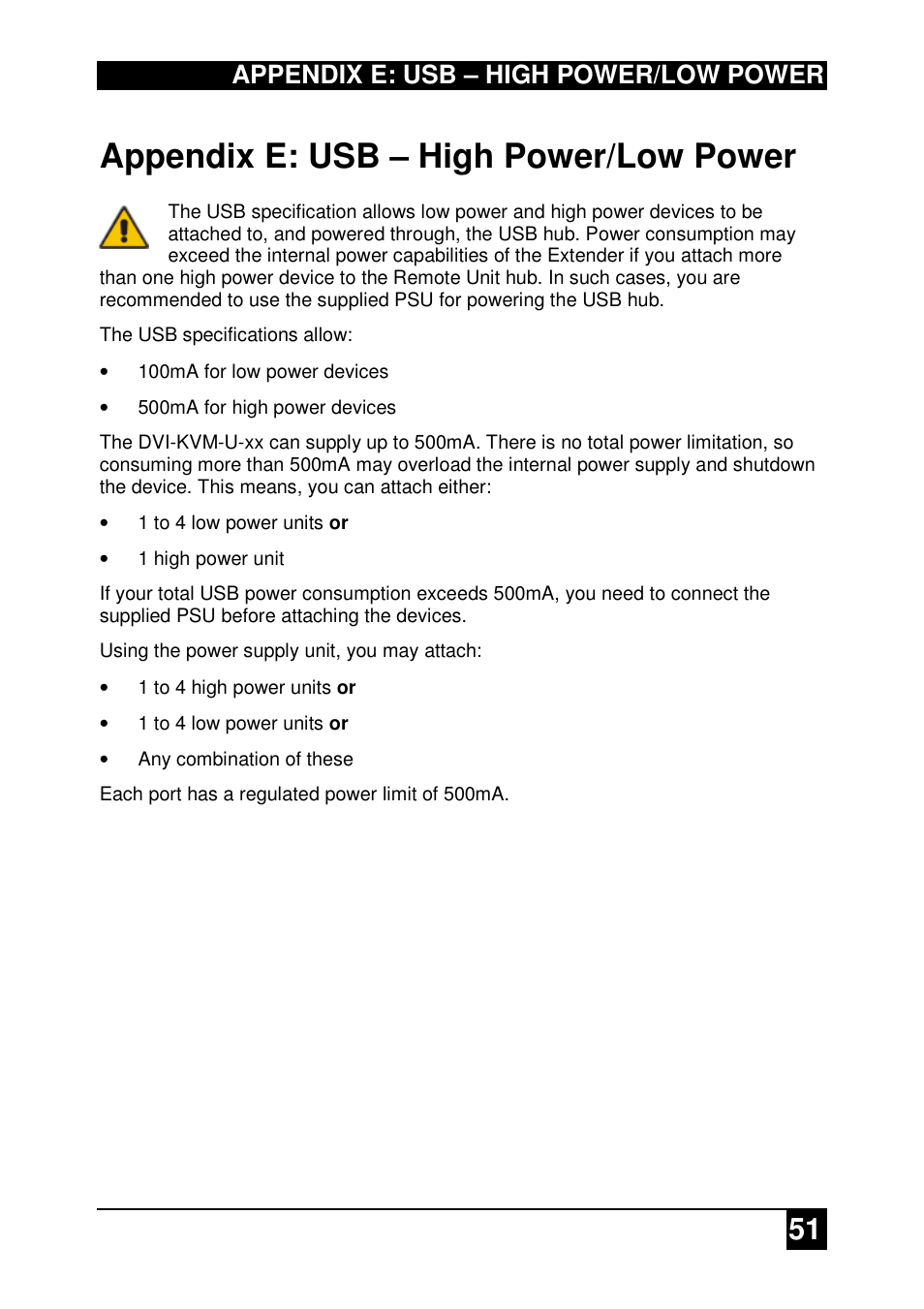 Appendix e: usb – high power/low power | IHSE USA 437 Series DDXi DVI/VGA Extender User Manual | Page 51 / 64