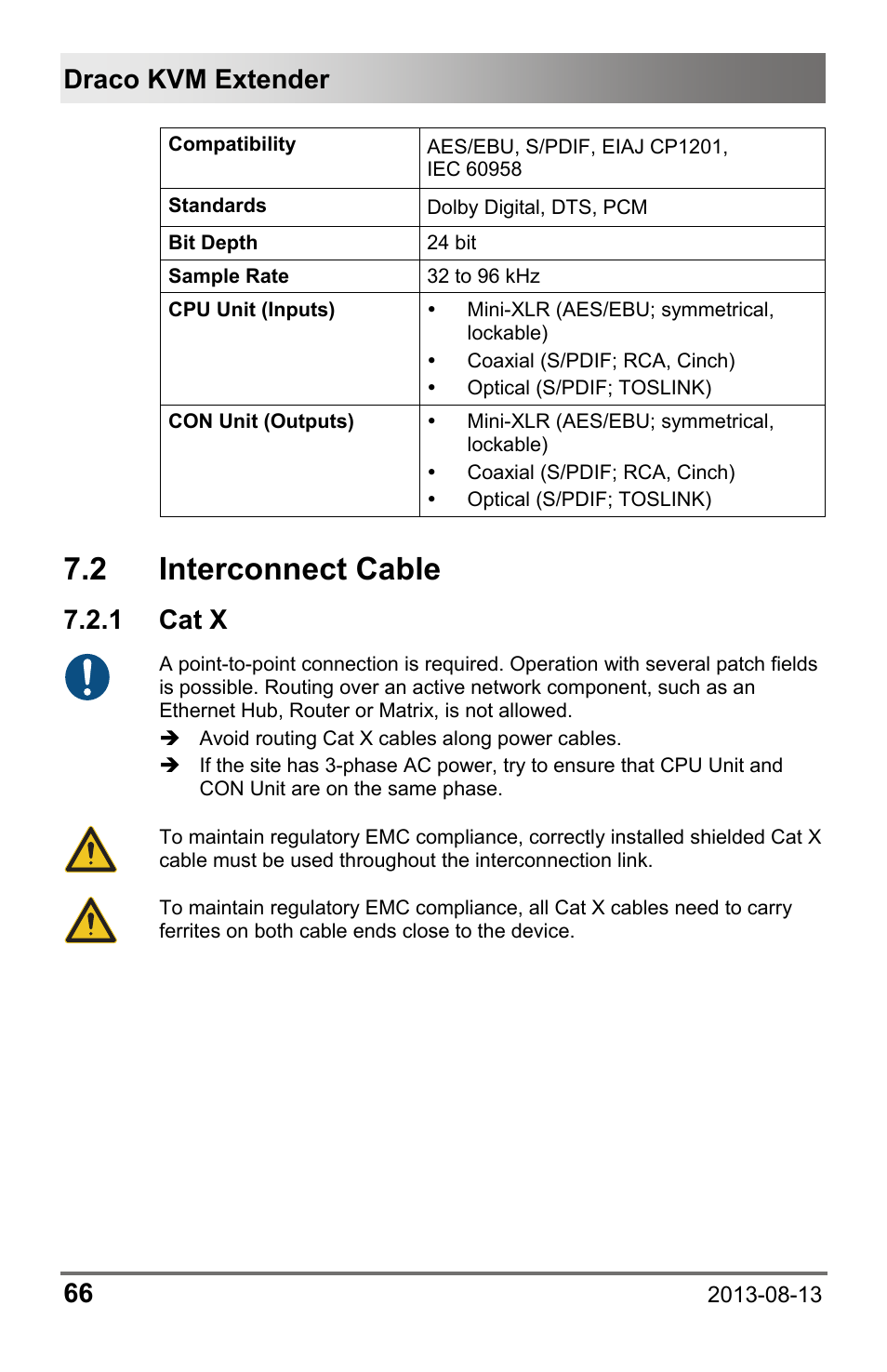 2 interconnect cable, 1 cat x, 1 cat | Draco kvm extender 66 | IHSE USA 481 Series Draco vario HDMI User Manual | Page 66 / 91