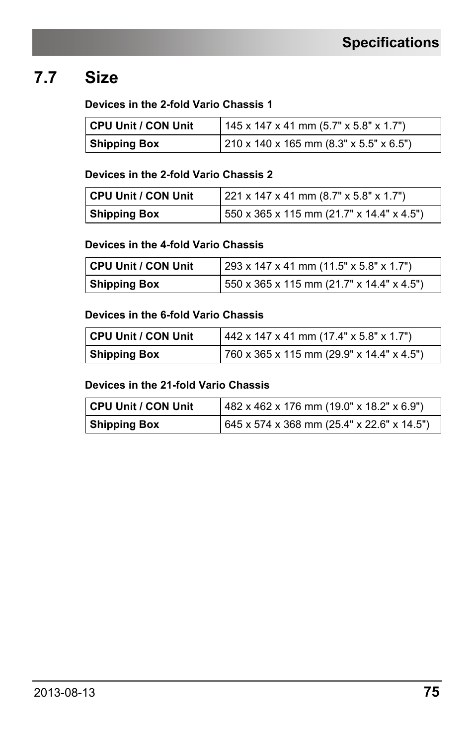 7 size, Specifications | IHSE USA 481 Series Draco vario HDMI User Manual | Page 75 / 91