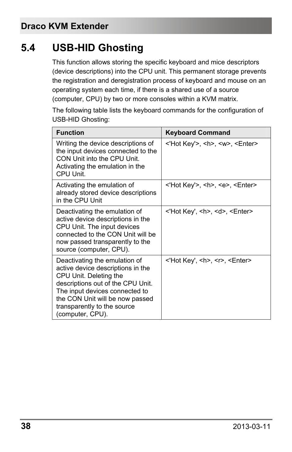 4 usb-hid ghosting, 4 usb-hid, Ghosting | Draco kvm extender 38 | IHSE USA 477 Series Draco compact User Manual | Page 38 / 67