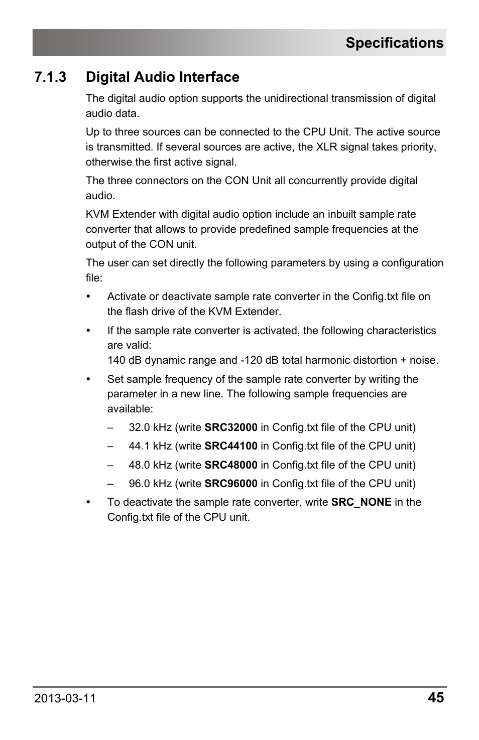 3 digital audio interface, 3 digital, Audio interface | Specifications | IHSE USA 477 Series Draco compact User Manual | Page 45 / 67