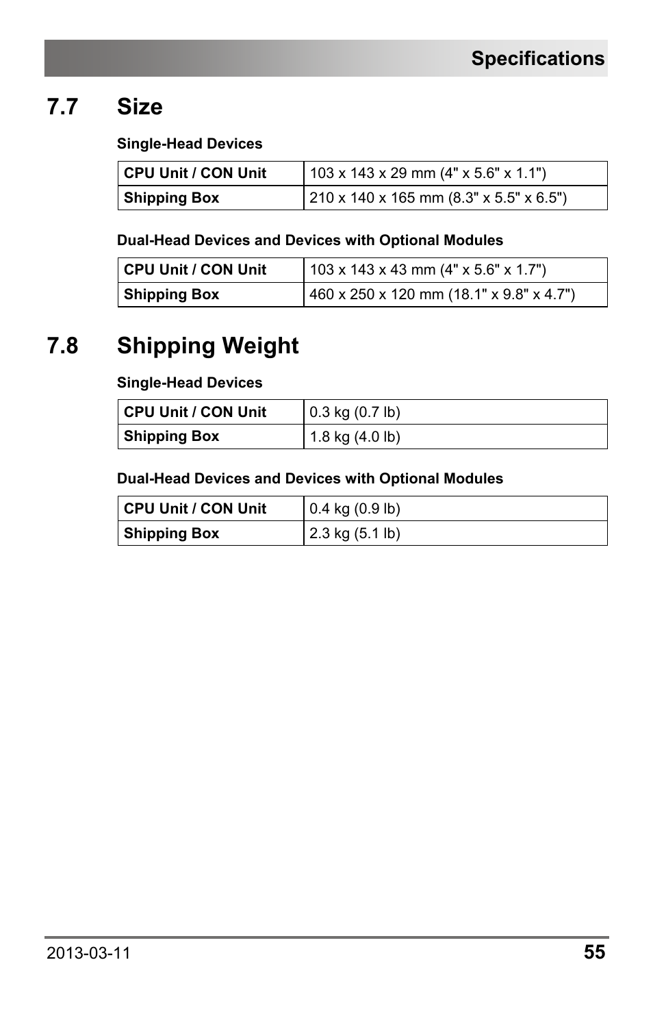 7 size, 8 shipping weight, Specifications | IHSE USA 477 Series Draco compact User Manual | Page 55 / 67