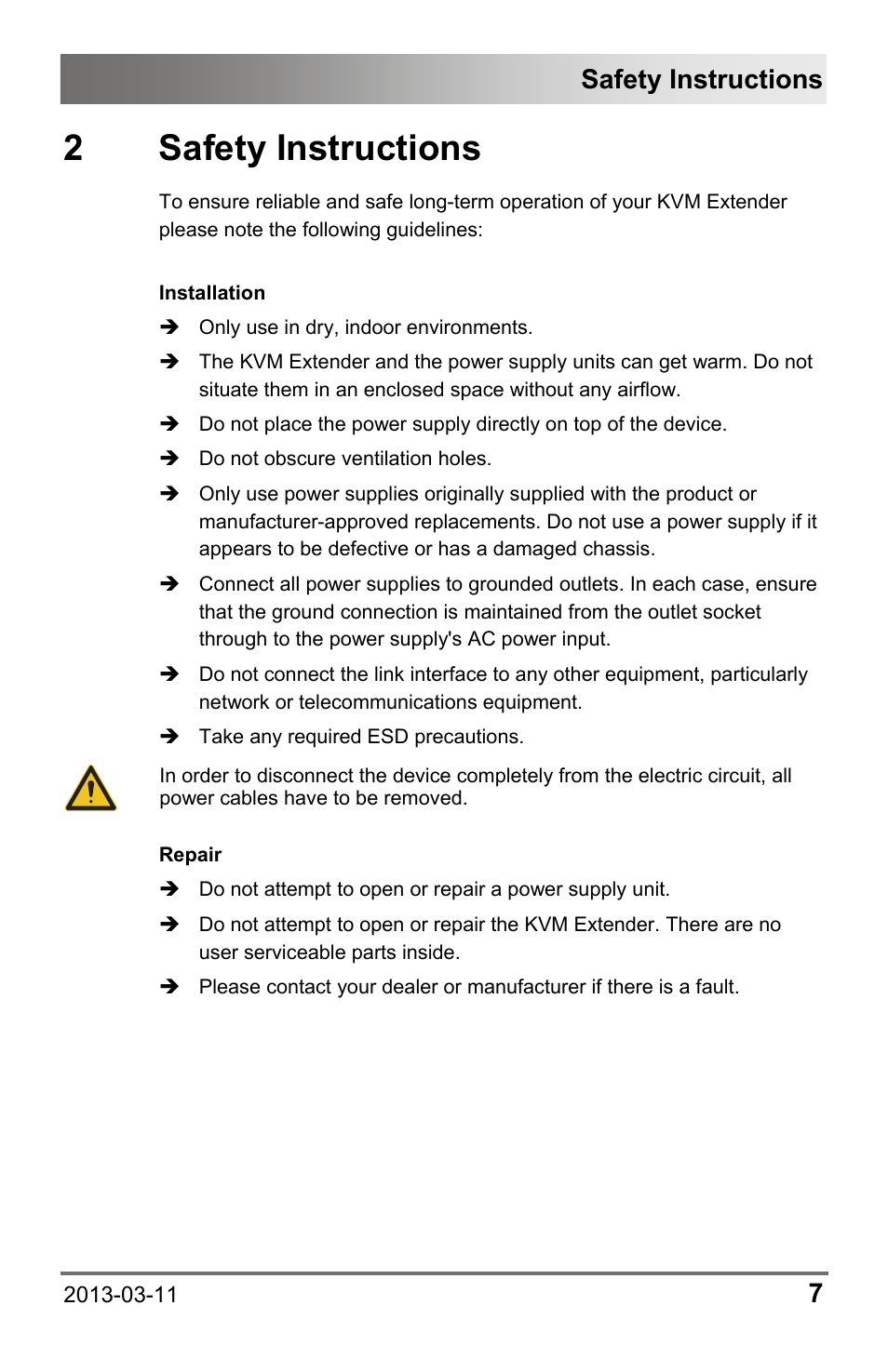 2 safety instructions, 2 safety, Instructions | Safety instructions | IHSE USA 477 Series Draco compact User Manual | Page 7 / 67