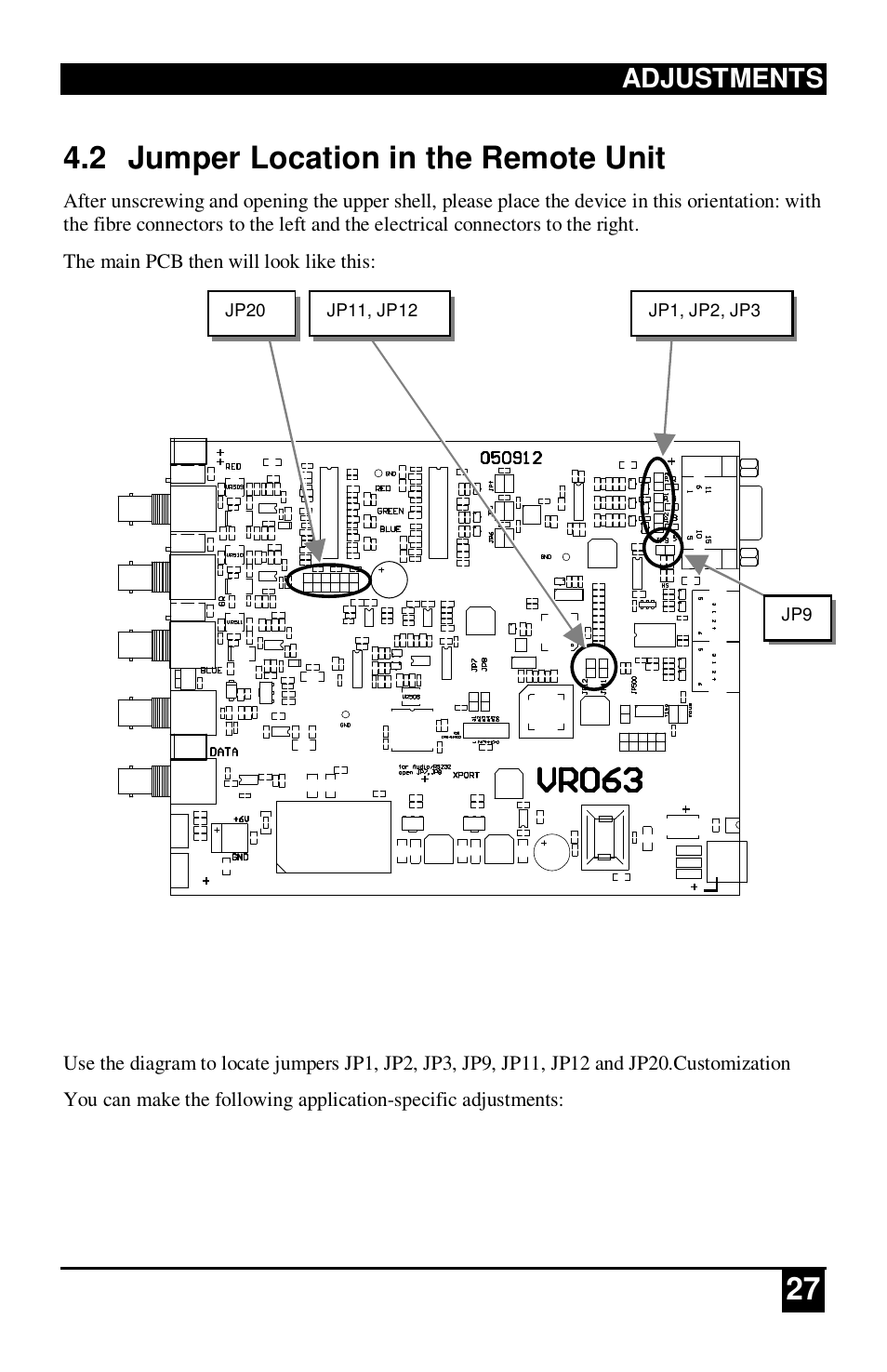2 jumper location in the remote unit | IHSE USA 234 Series VTO2/VRO2 KVM-Extender User Manual | Page 27 / 48