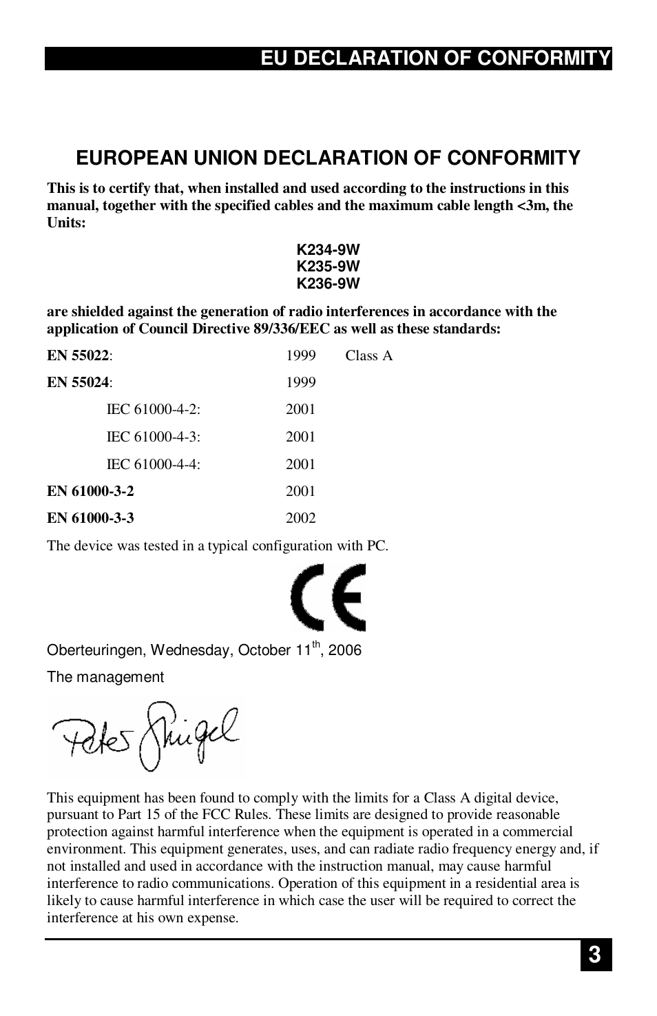 Eu declaration of conformity, European union declaration of conformity | IHSE USA 234 Series VTO2/VRO2 KVM-Extender User Manual | Page 3 / 48