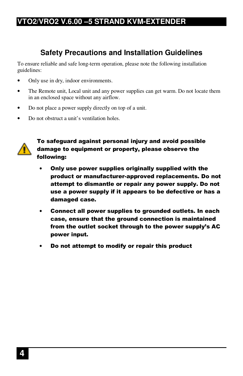 Safety precautions and installation guidelines | IHSE USA 234 Series VTO2/VRO2 KVM-Extender User Manual | Page 4 / 48