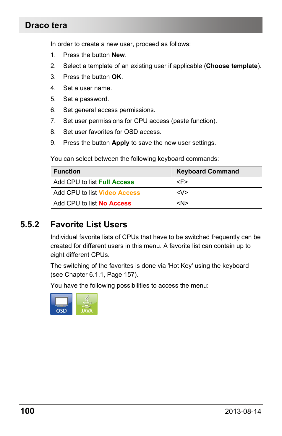 2 favorite list users, 2 favorite, List users | Draco tera 100 | IHSE USA 480 Series Draco tera enterprise User Manual | Page 100 / 209