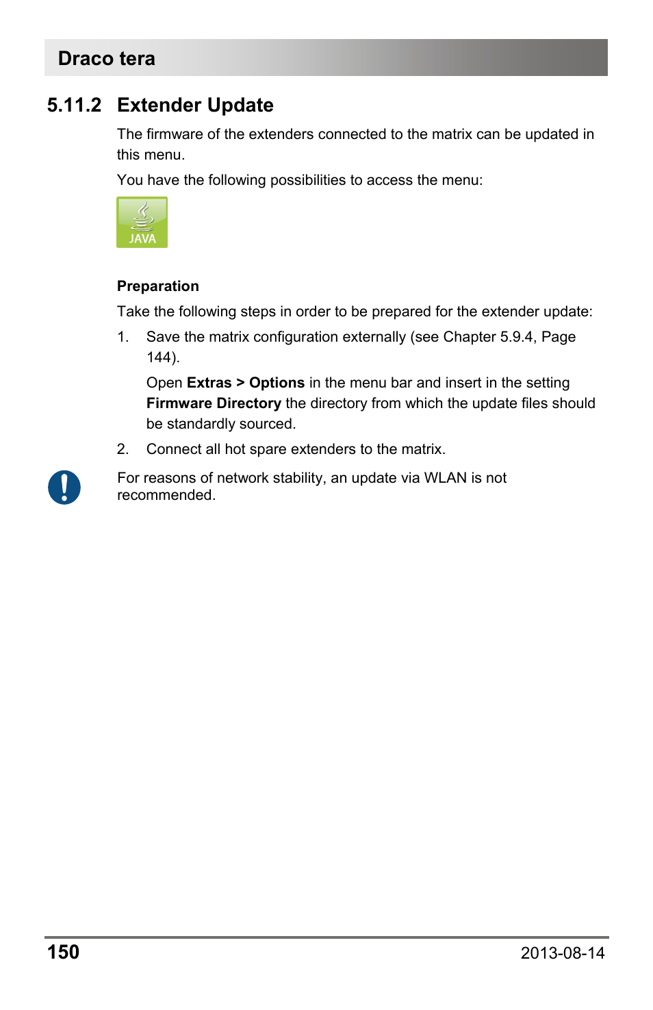 2 extender update, Draco tera 150 | IHSE USA 480 Series Draco tera enterprise User Manual | Page 150 / 209