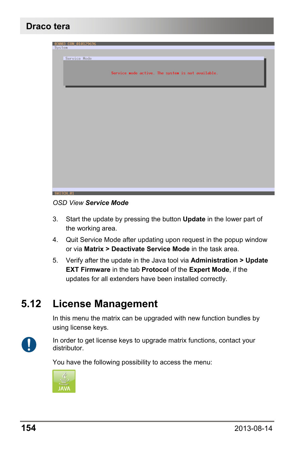 12 license management, 12 license, Management | Draco tera 154 | IHSE USA 480 Series Draco tera enterprise User Manual | Page 154 / 209