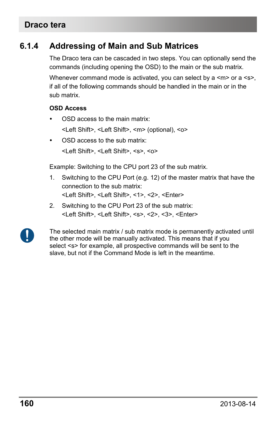 4 addressing of main and sub matrices, 4 addressing, Main and sub matrices | Draco tera 160 | IHSE USA 480 Series Draco tera enterprise User Manual | Page 160 / 209