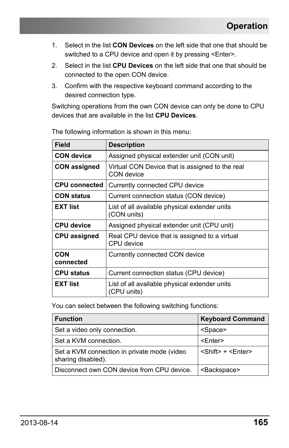 Operation | IHSE USA 480 Series Draco tera enterprise User Manual | Page 165 / 209