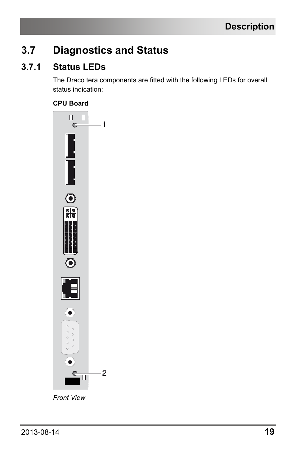 7 diagnostics and status, 1 status leds, 7 diagnostics | And status, Description | IHSE USA 480 Series Draco tera enterprise User Manual | Page 19 / 209
