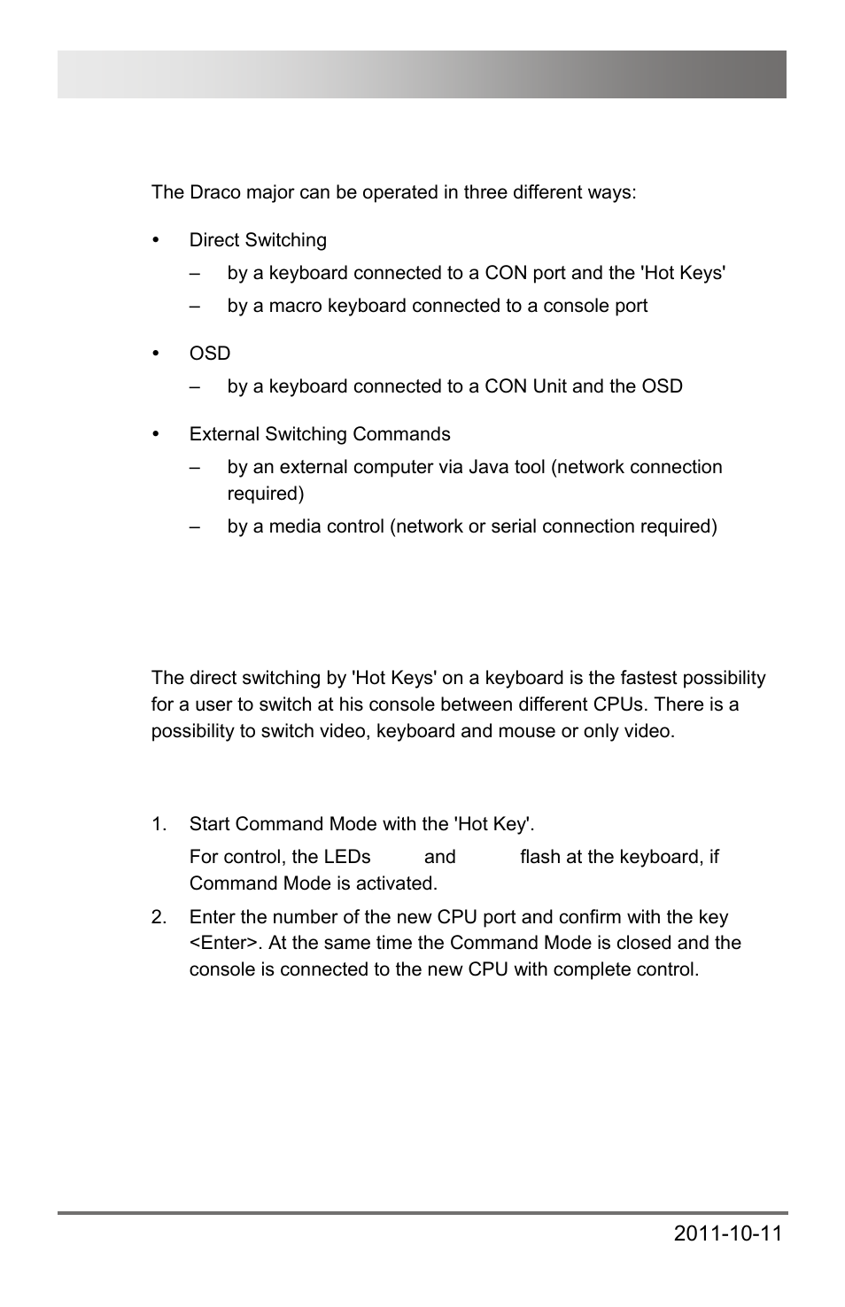 1 operation by 'hot keys, 1 direct switching, 6 operation | 1 operation, By 'hot keys, 1 direct, Switching, Draco major 120 | IHSE USA 474 Series Draco major User Manual | Page 120 / 167