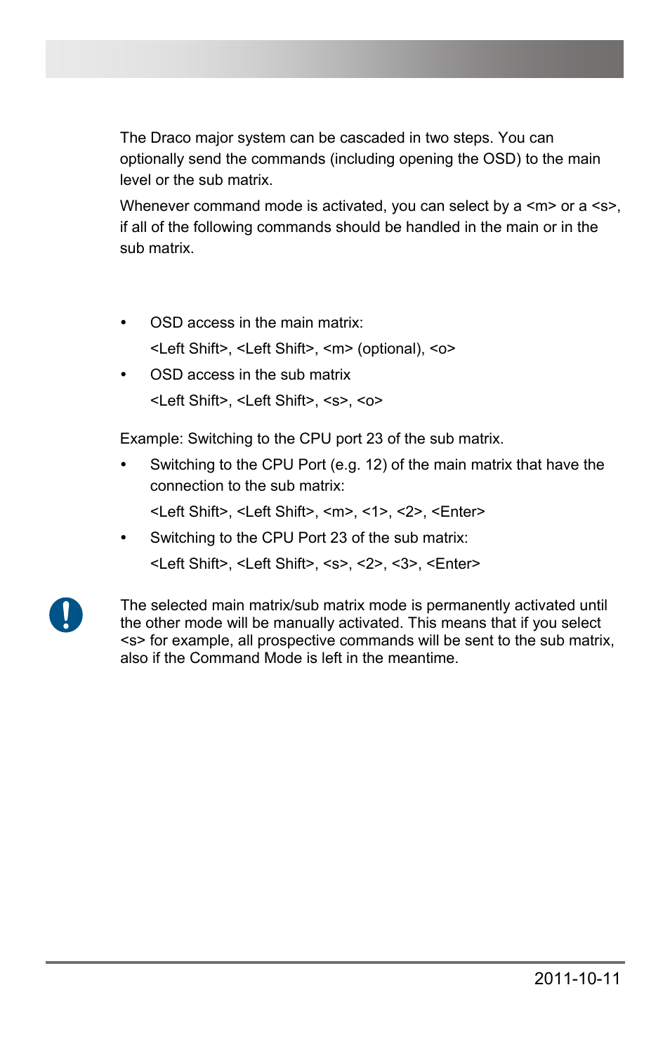 3 addressing of main and sub matrix, 3 addressing, Main and sub matrix | Draco major 122 | IHSE USA 474 Series Draco major User Manual | Page 122 / 167