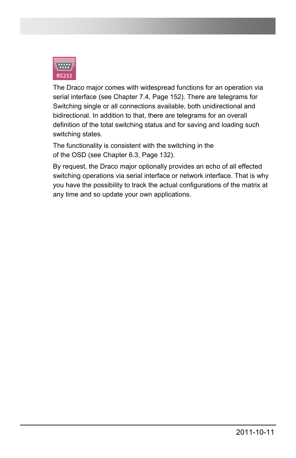 4 control via serial interface, Control via serial interface, Draco major 66 | IHSE USA 474 Series Draco major User Manual | Page 66 / 167