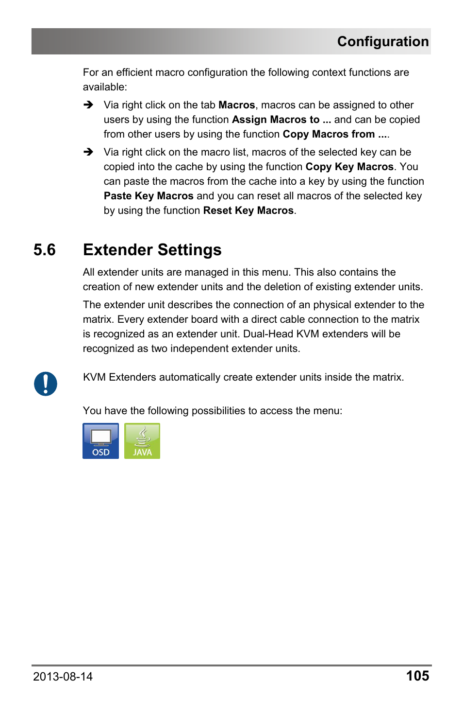 6 extender settings, Configuration | IHSE USA 480c Series Draco tera compact User Manual | Page 105 / 199
