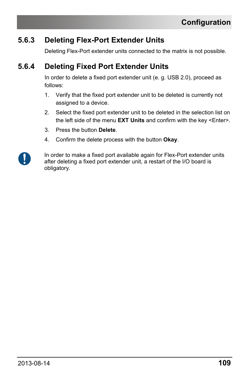 3 deleting flex-port extender units, 4 deleting fixed port extender units, 3 deleting | Flex-port extender units, Deleting fixed port extender units, Configuration | IHSE USA 480c Series Draco tera compact User Manual | Page 109 / 199