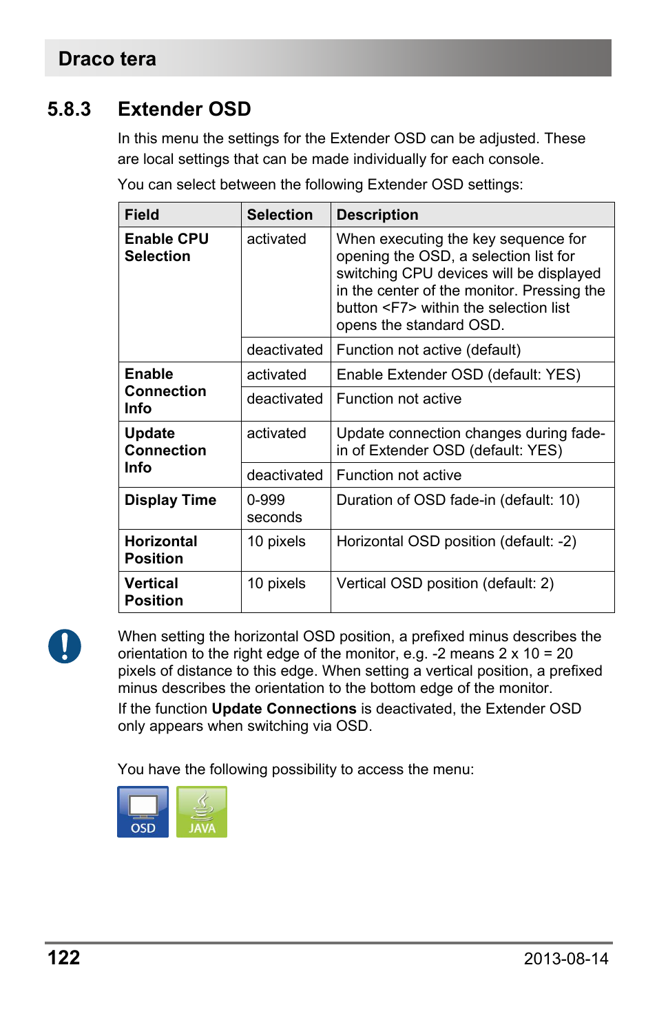 3 extender osd, Draco tera 122 | IHSE USA 480c Series Draco tera compact User Manual | Page 122 / 199