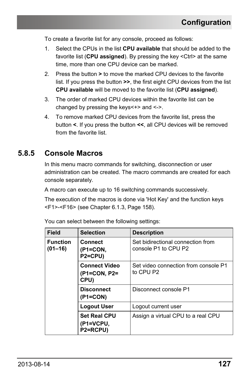 5 console macros, Configuration | IHSE USA 480c Series Draco tera compact User Manual | Page 127 / 199