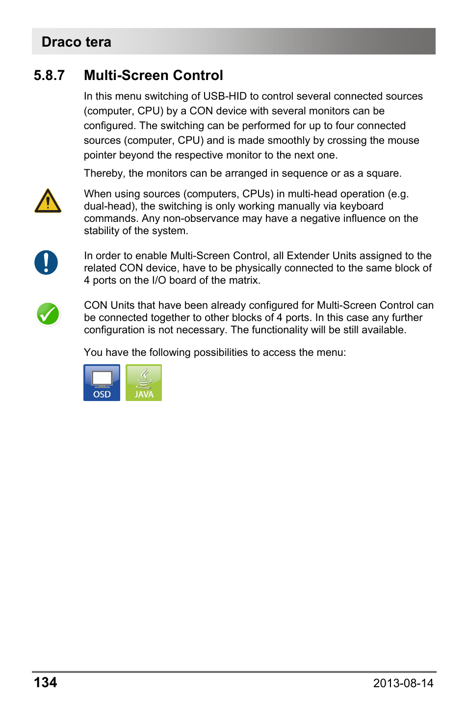 7 multi-screen control, Draco tera 134 | IHSE USA 480c Series Draco tera compact User Manual | Page 134 / 199