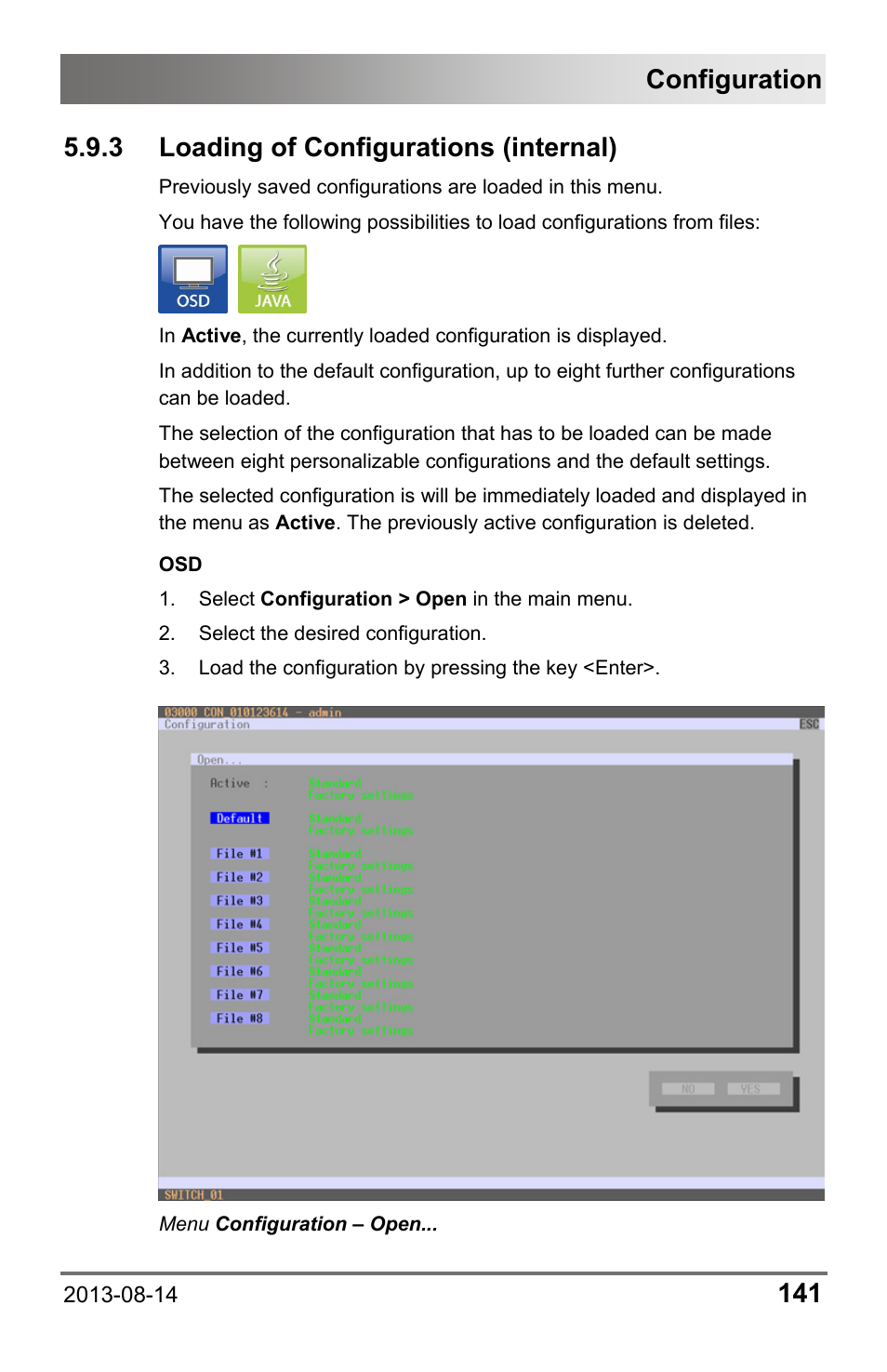 3 loading of configurations (internal), Loading of configurations (internal), Configuration | IHSE USA 480c Series Draco tera compact User Manual | Page 141 / 199