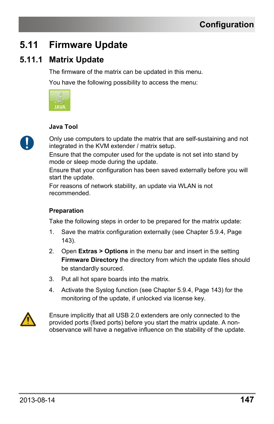 11 firmware update, 1 matrix update, 11 firmware | Update, Configuration | IHSE USA 480c Series Draco tera compact User Manual | Page 147 / 199