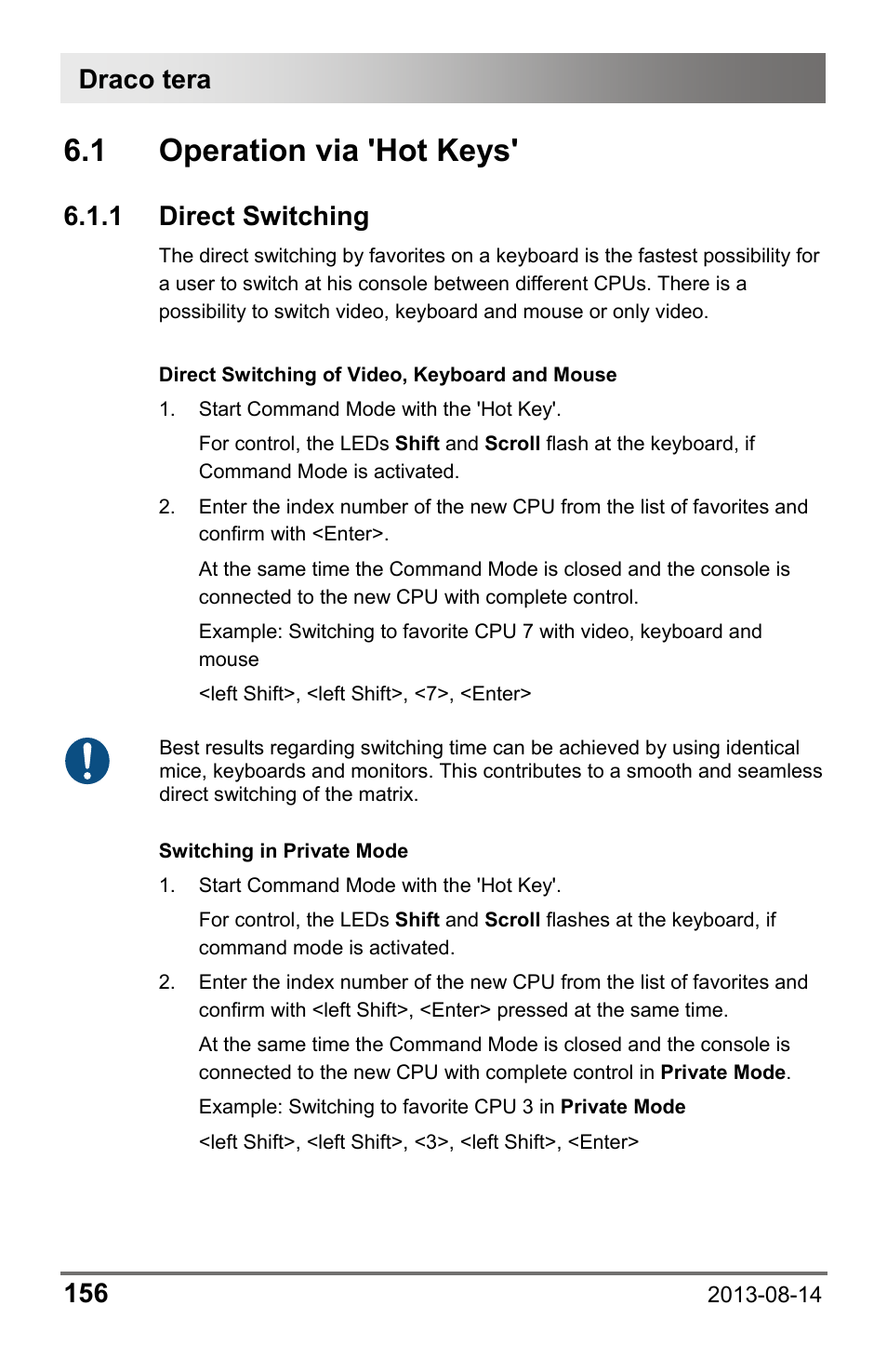 1 operation via 'hot keys, 1 direct switching, 1 operation | Via 'hot keys, 1 direct, Switching, Draco tera 156 | IHSE USA 480c Series Draco tera compact User Manual | Page 156 / 199