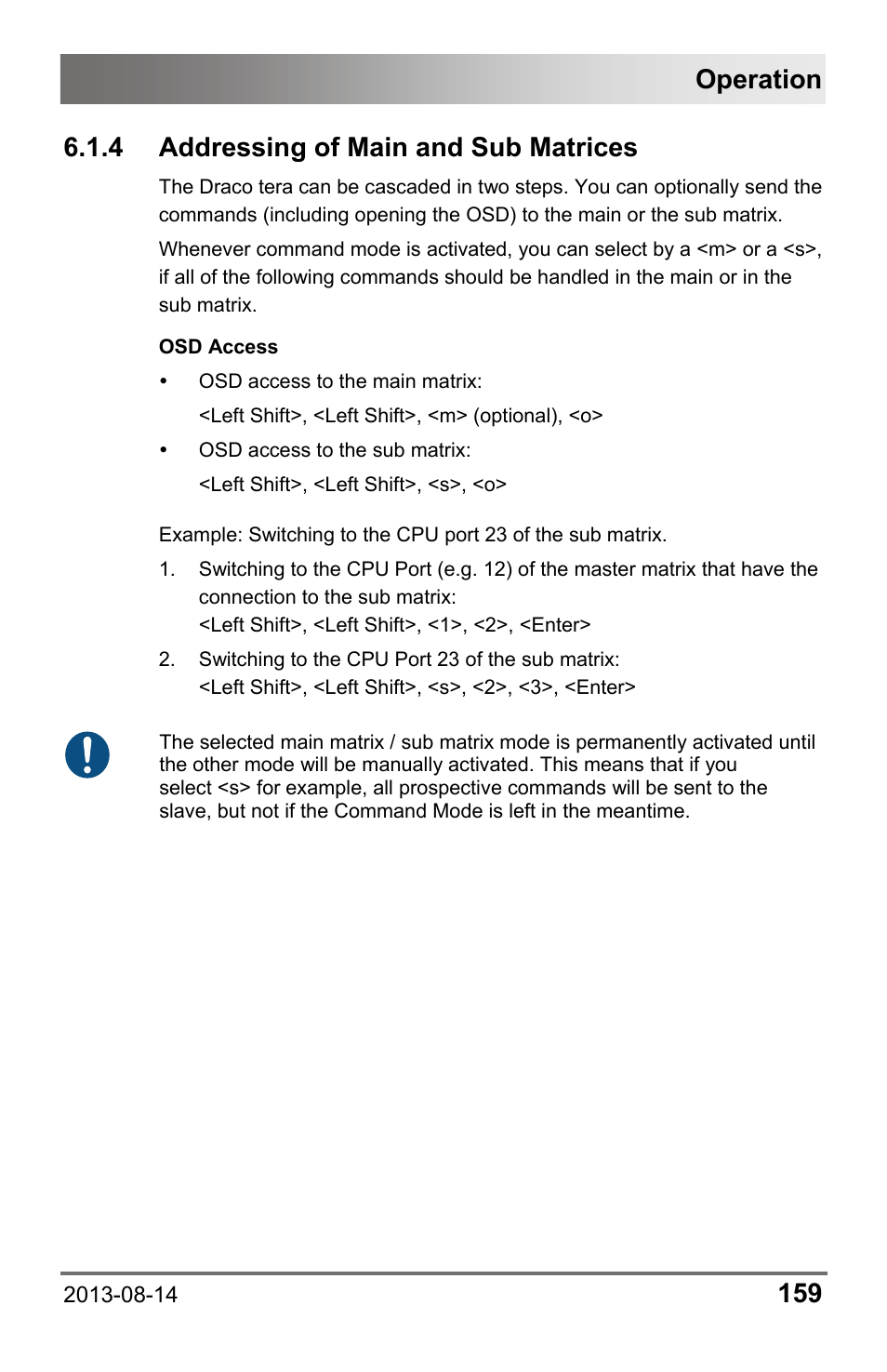 4 addressing of main and sub matrices, 4 addressing, Main and sub matrices | Operation | IHSE USA 480c Series Draco tera compact User Manual | Page 159 / 199