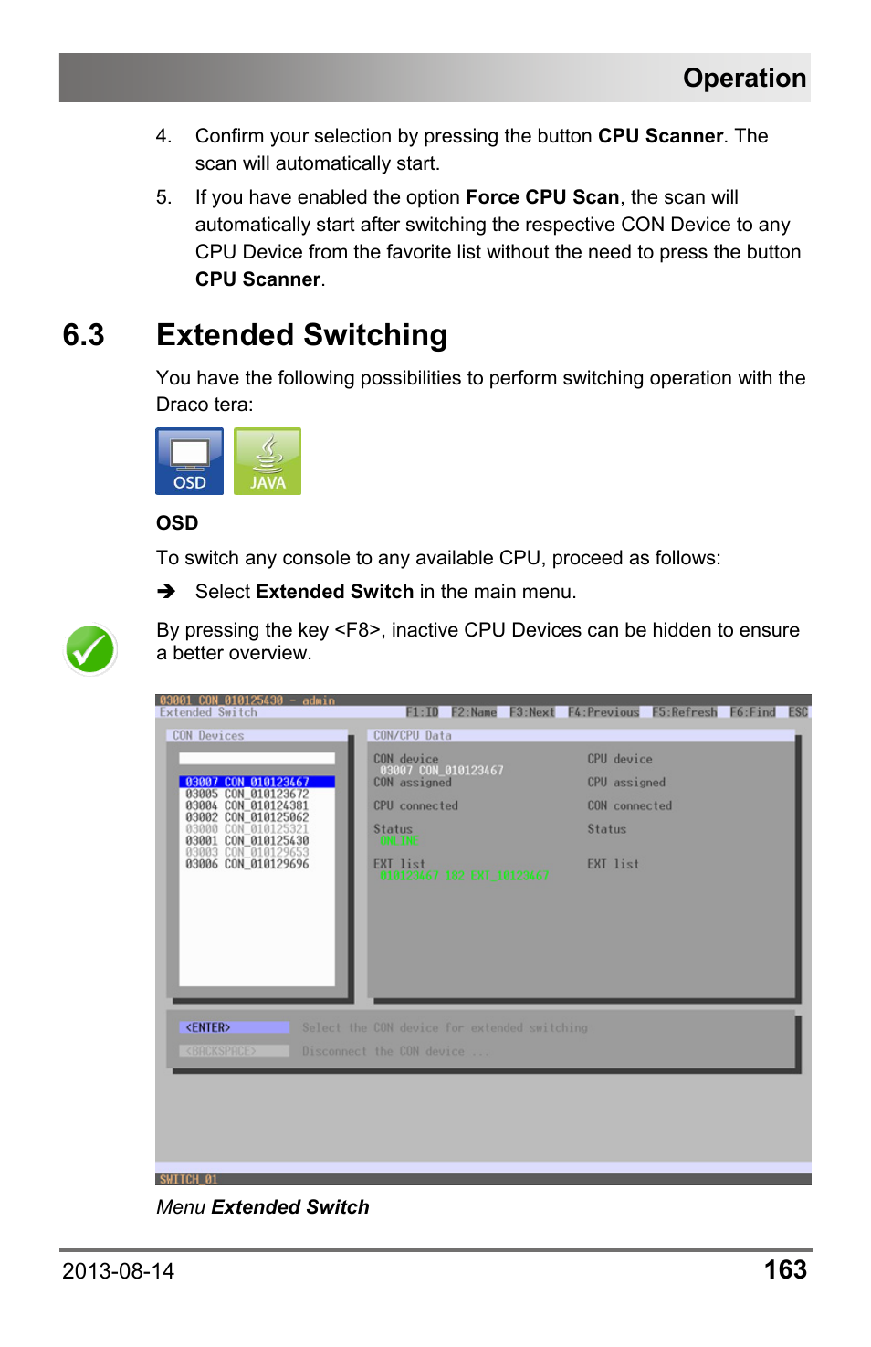 3 extended switching, 3 extended, Switching | Operation | IHSE USA 480c Series Draco tera compact User Manual | Page 163 / 199