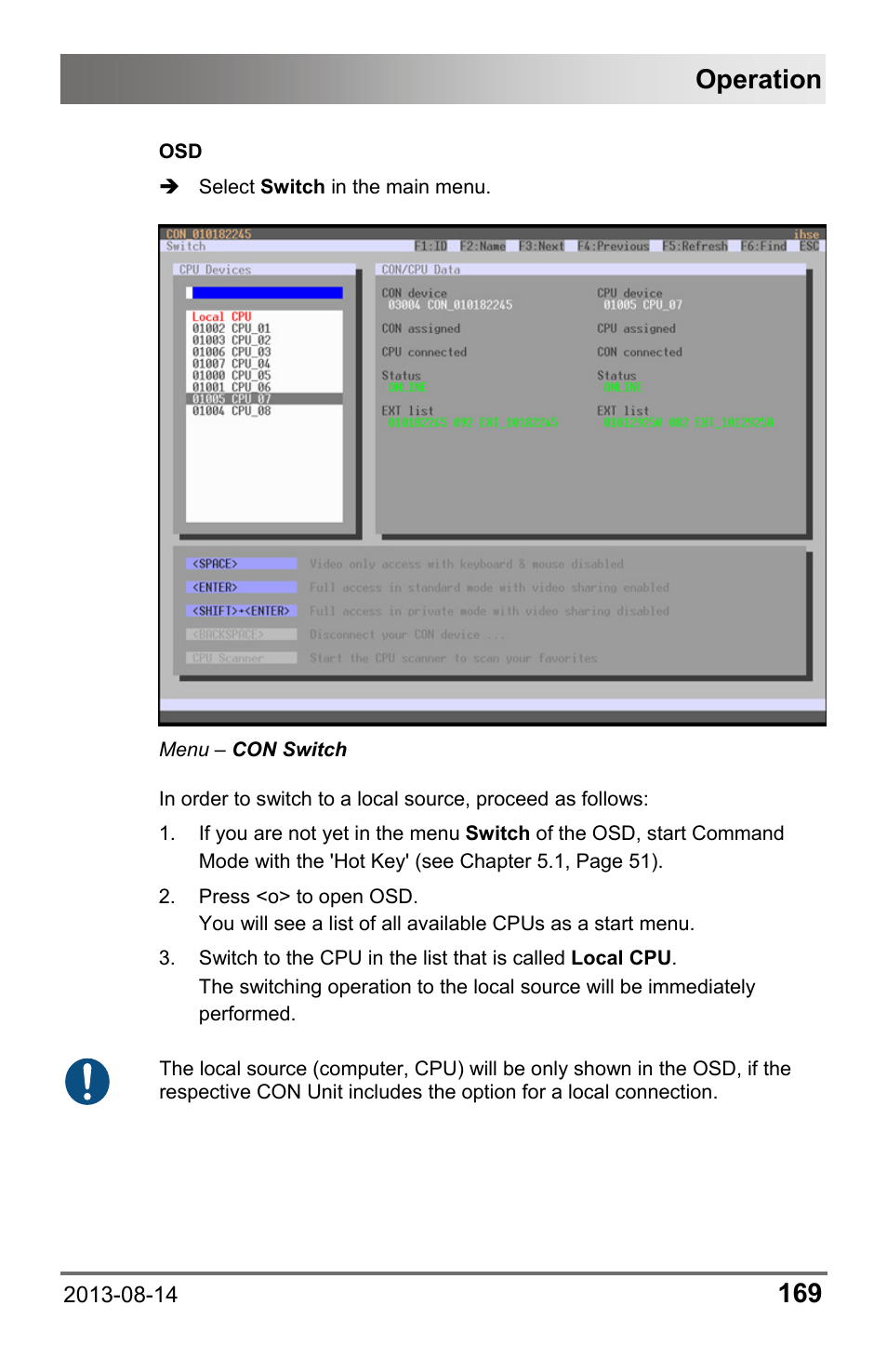 Operation | IHSE USA 480c Series Draco tera compact User Manual | Page 169 / 199