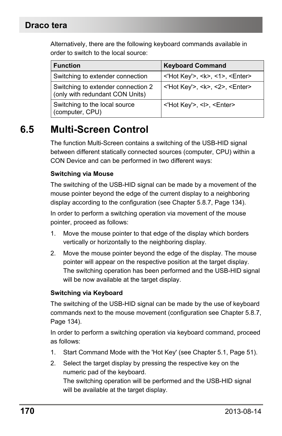 5 multi-screen control, Draco tera 170 | IHSE USA 480c Series Draco tera compact User Manual | Page 170 / 199