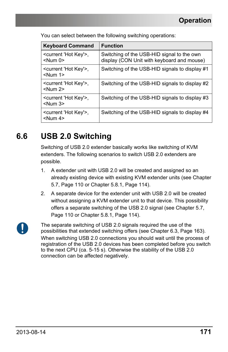 6 usb 2.0 switching, 6 usb, Switching | Operation | IHSE USA 480c Series Draco tera compact User Manual | Page 171 / 199