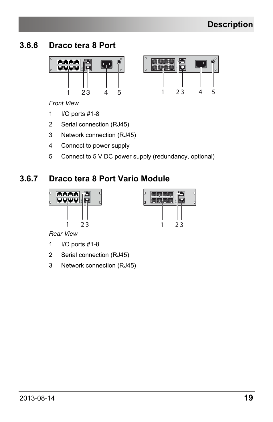 6 draco tera 8 port, 7 draco tera 8 port vario module, 6 draco | Tera 8 port, Draco tera 8 port vario module, Description | IHSE USA 480c Series Draco tera compact User Manual | Page 19 / 199