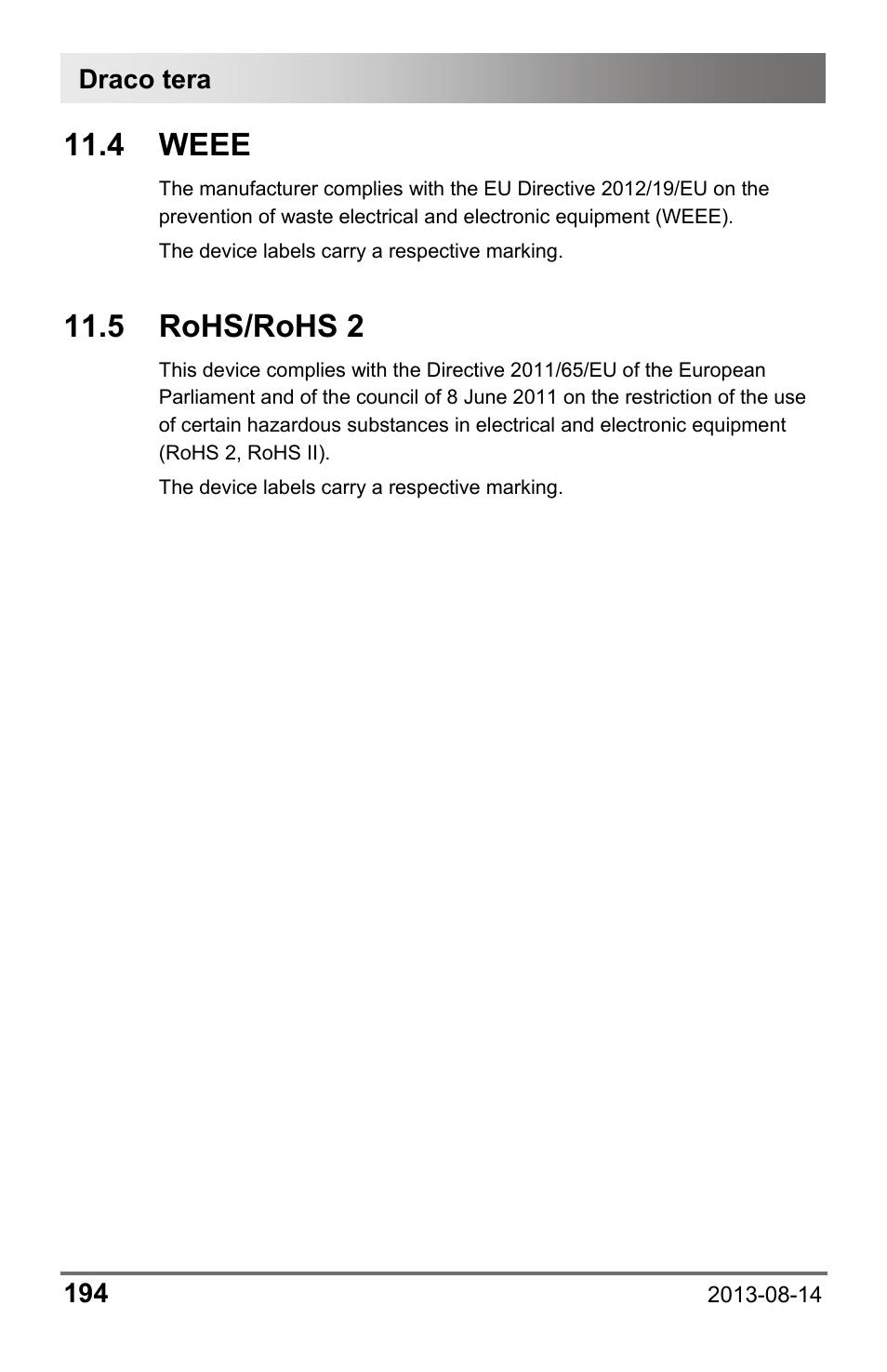 4 weee, 5 rohs/rohs 2, Draco tera 194 | IHSE USA 480c Series Draco tera compact User Manual | Page 194 / 199