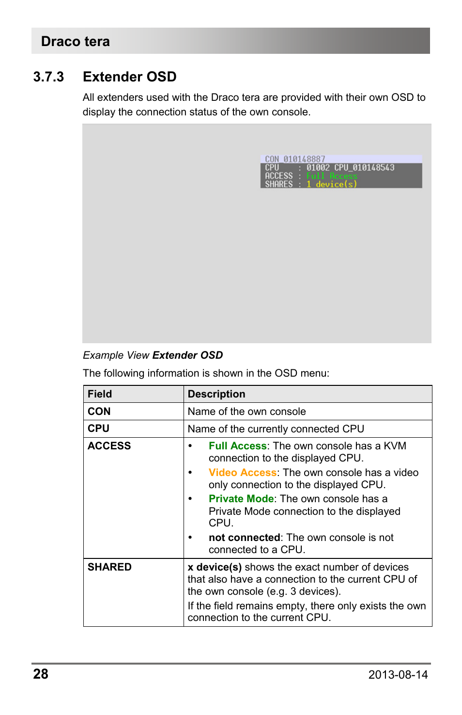 3 extender osd, Apter 3.7.3, Draco tera 28 | IHSE USA 480c Series Draco tera compact User Manual | Page 28 / 199