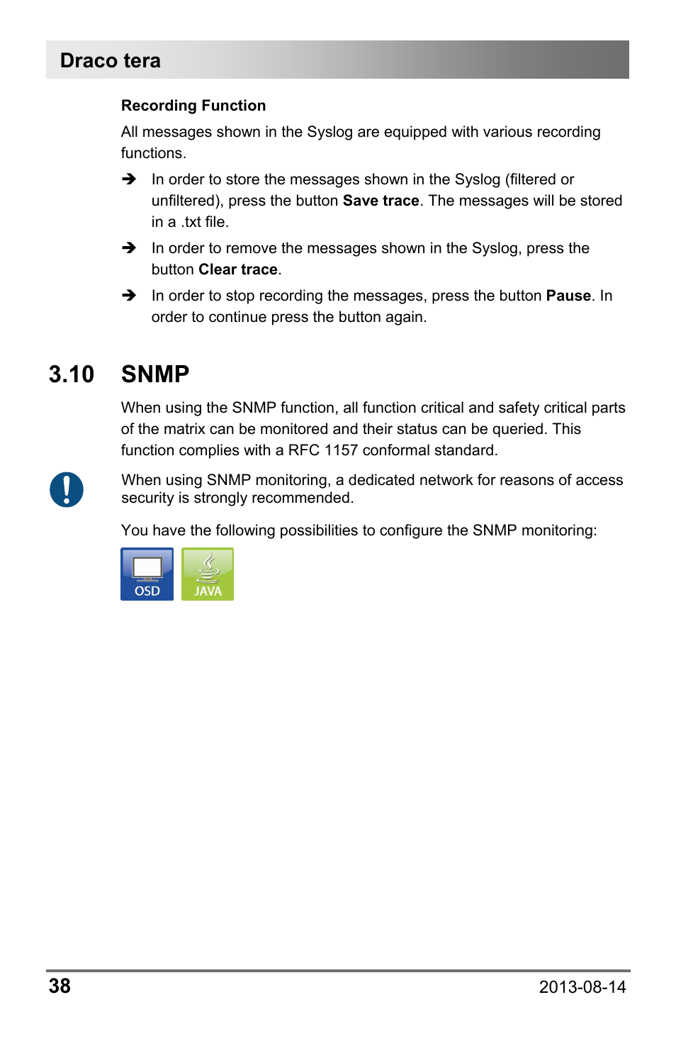 10 snmp, Draco tera 38 | IHSE USA 480c Series Draco tera compact User Manual | Page 38 / 199