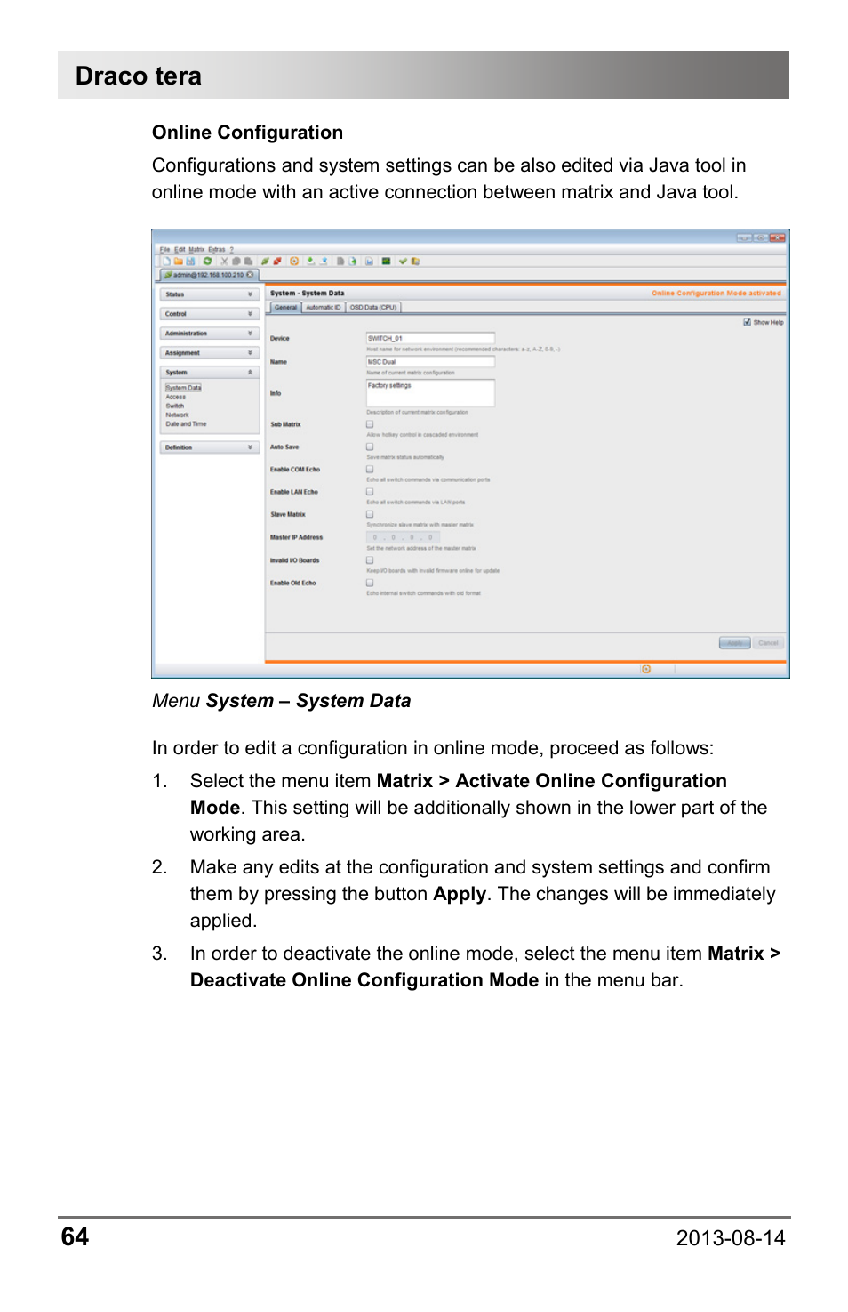 Draco tera 64 | IHSE USA 480c Series Draco tera compact User Manual | Page 64 / 199