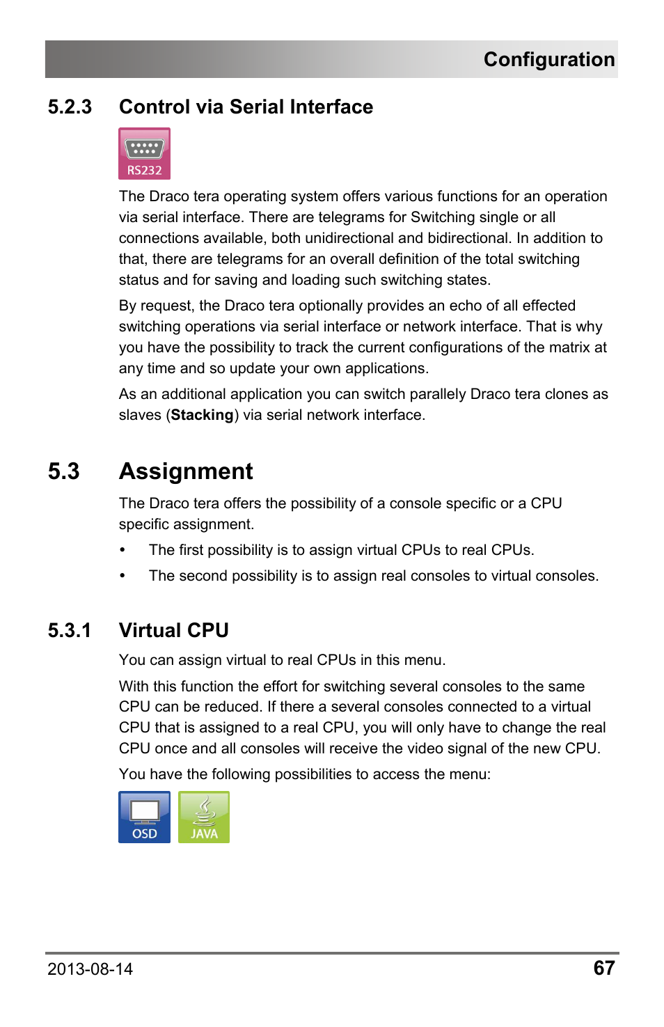 3 control via serial interface, 3 assignment, 1 virtual cpu | Control via serial interface, Configuration | IHSE USA 480c Series Draco tera compact User Manual | Page 67 / 199